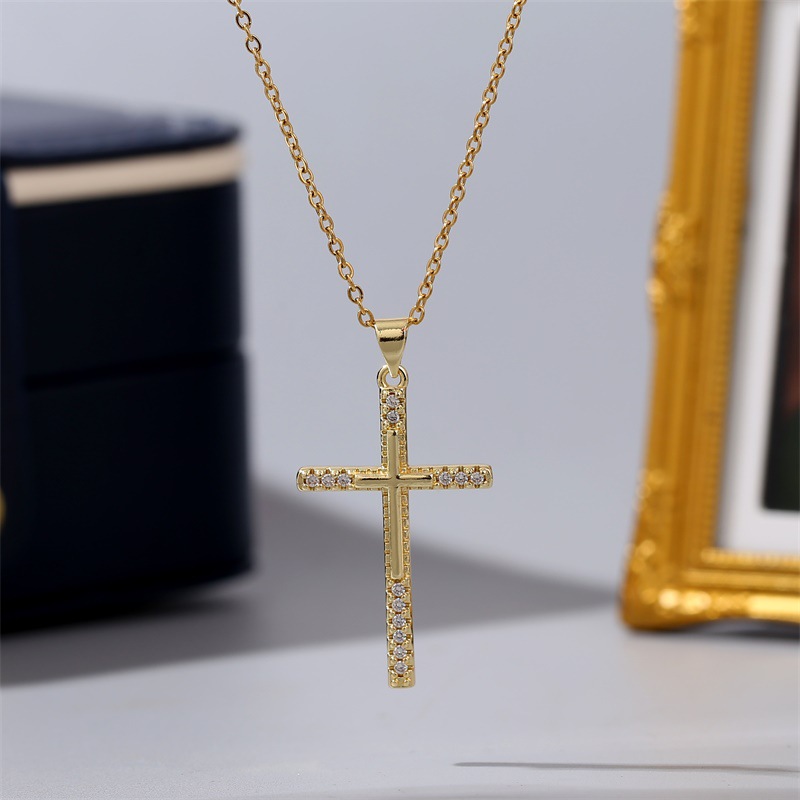 Einfache Kreuz Kupfer Eingelegte Zirkonium Halskette display picture 4