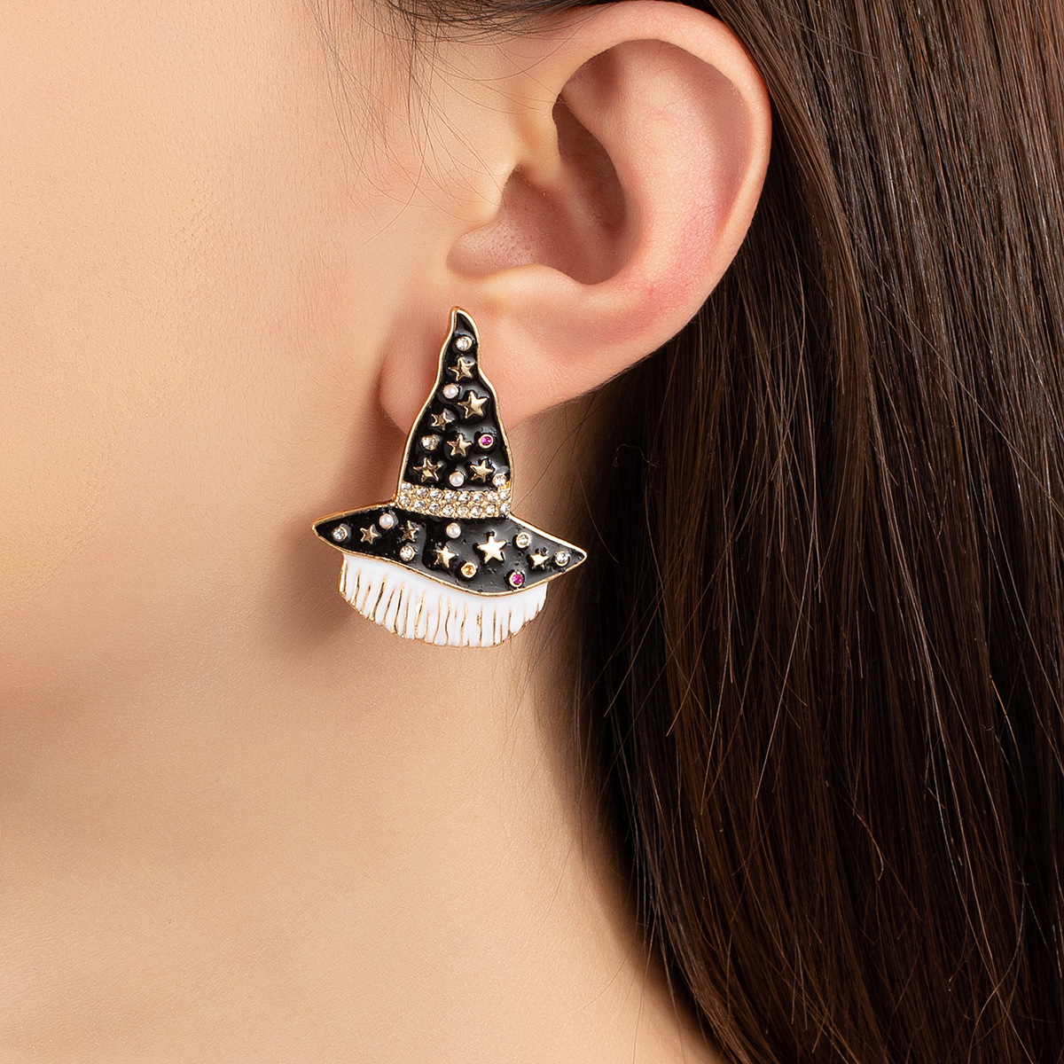 16g Weight Artificial Pearls, Rhinestones Inlay Material 1 Pair Fashion Witch Hat Alloy Plating Artificial Pearls Rhinestones Halloween Women's Ear Studs