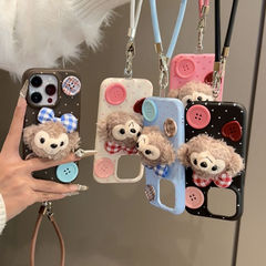 かわいいぬいぐるみ雪梨公仔革紐はiphone16/15革紋携帯ケースリンゴ14保護カバーに適用されている