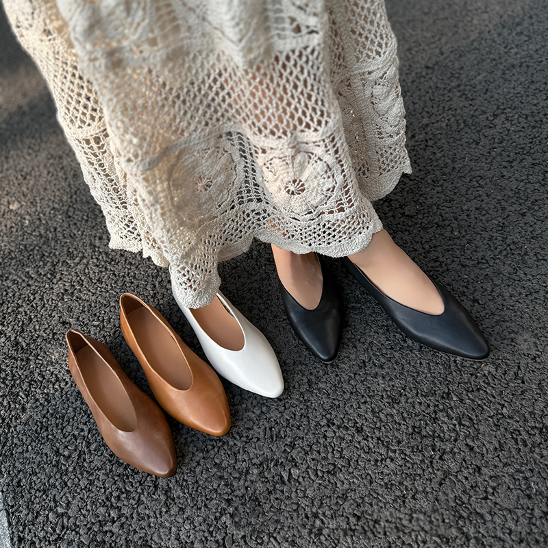 3118-8 Spring New Style Pointed-Toe Soft Leather Flat Casual Women's Slip-On Shoes Made of Top-Layer Cowhide