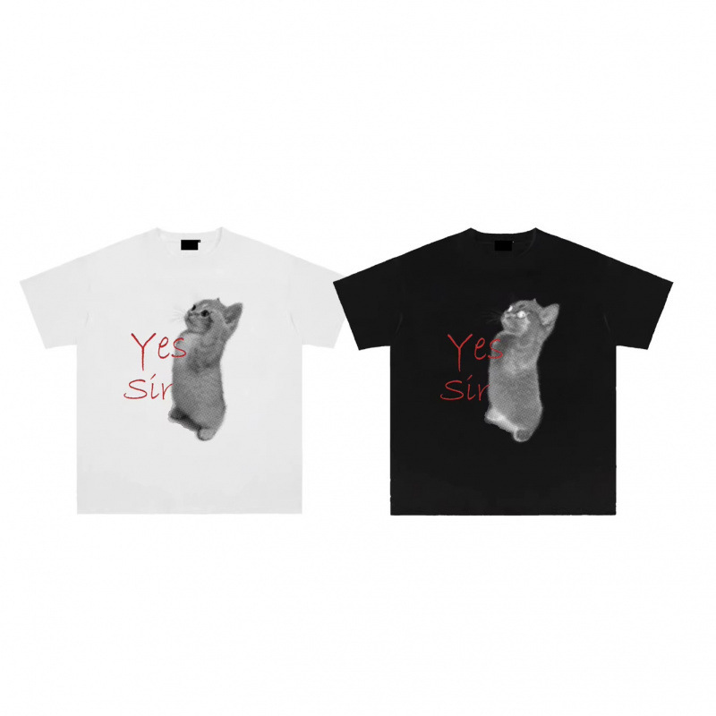 Guangzhou Yiye Clothing Factory Yes Sir_Fun Cat Print Short Sleeve Unisex Loose Cute Style Pure Cotton T-Shirt Guangzhou Yiye Clothing Factory Yes Sir_Fun Cat Print Short Sleeve Unisex Loose Cute Style Pure Cotton T-Shirt