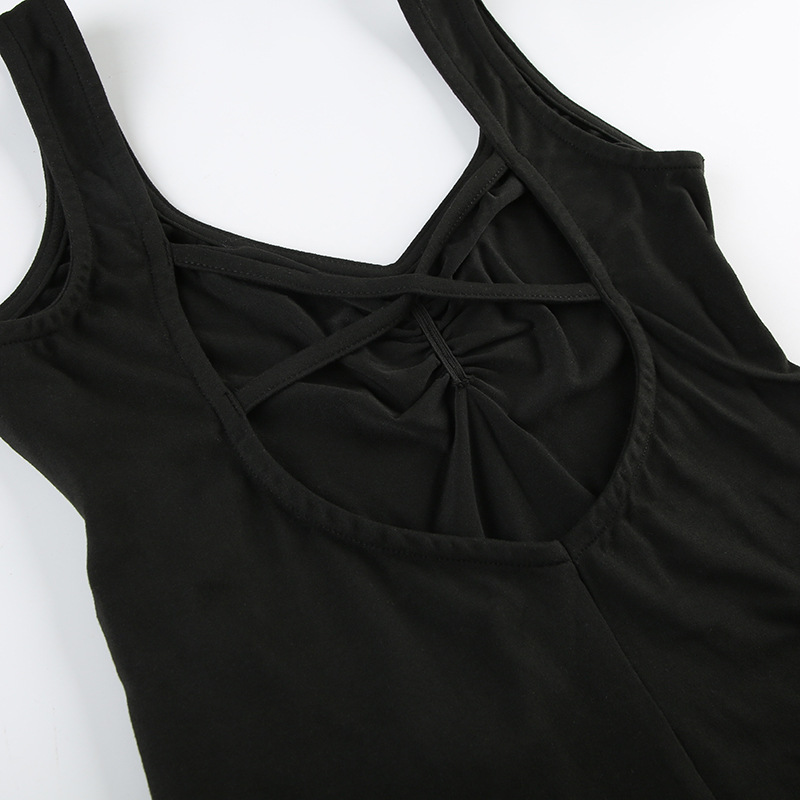 Casual Street Solid Color Square Collar Cross Hollow Out Cutout Backless Lace up Sports Jumpsuit Yoga Fitness One Piece Trousers