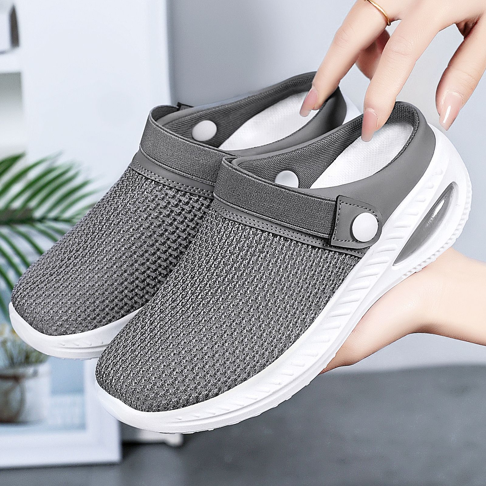 Zapatos mujer verano nuevo estilo zapatillas casuales Flying Weaving transpirable transpirable zapatos de mujer zapatos de mujer medio arrastrados zapatos perezosos mujer
