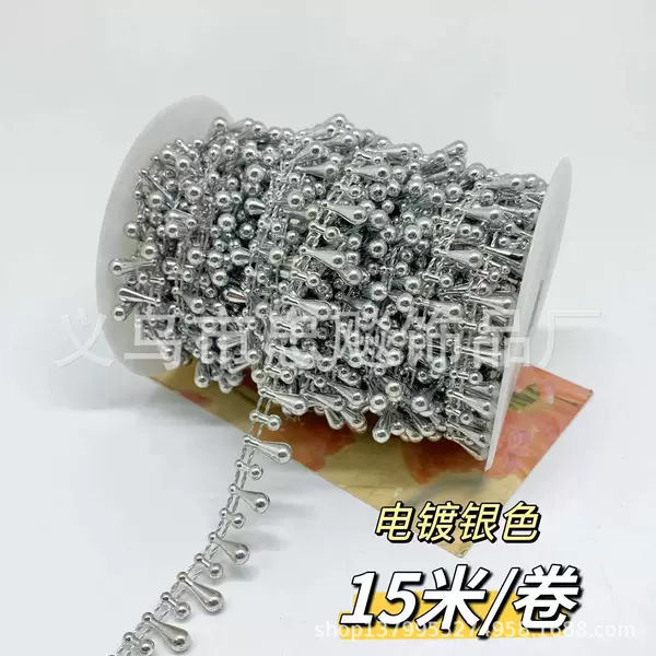 Water drop beads-electroplated silver-15 meters/roll