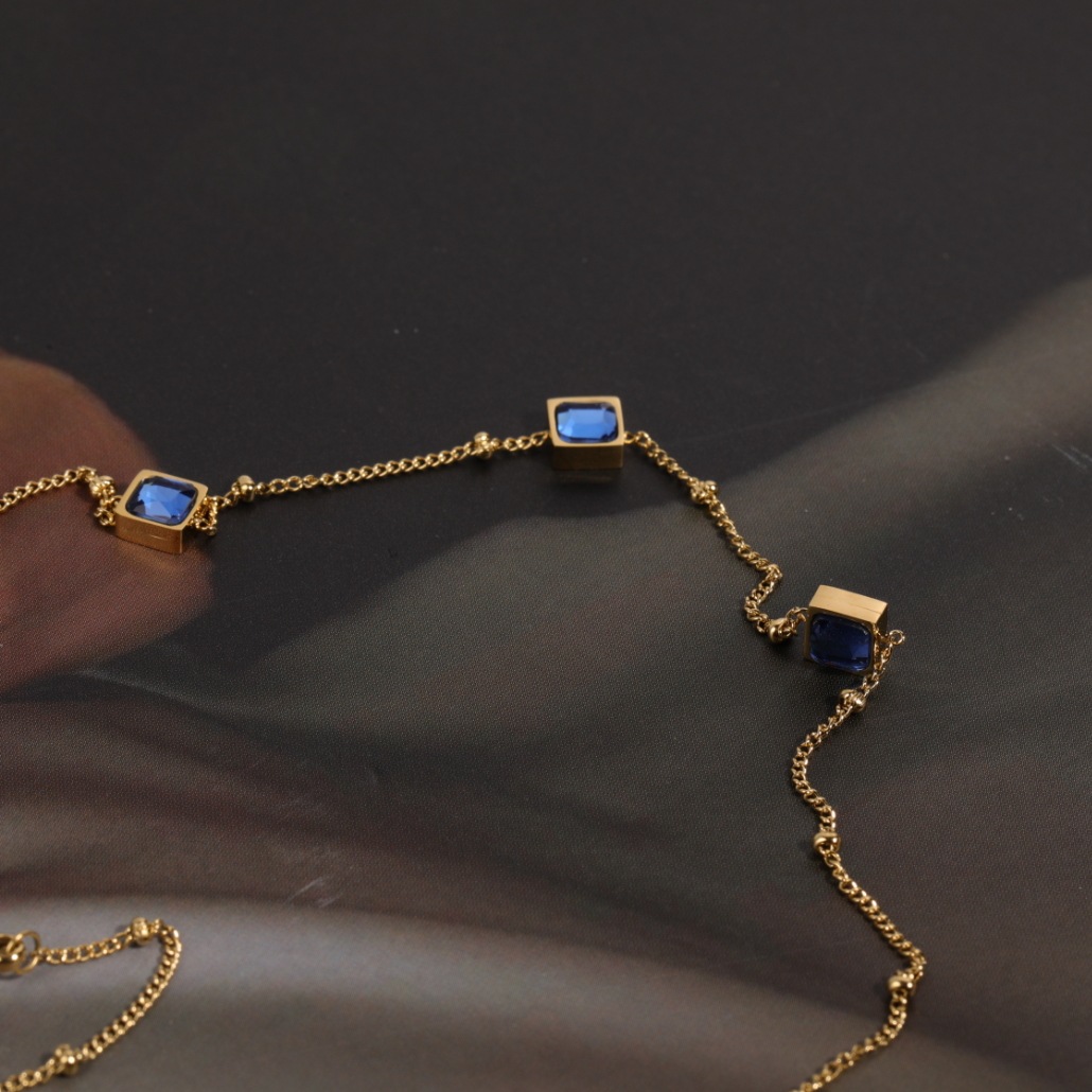 Mode Simple Géométrique Incrusté Zircon Bleu Titane Acier Collier display picture 4