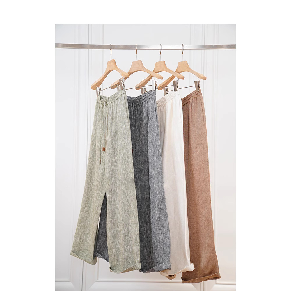 法国进K皇冠亚麻~进阶版植物染花纱色织阔腿裤一件代发