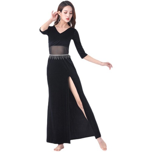 New autumn and winter velvet warm belly dance practice dress oriental dance performance performance slit skirt