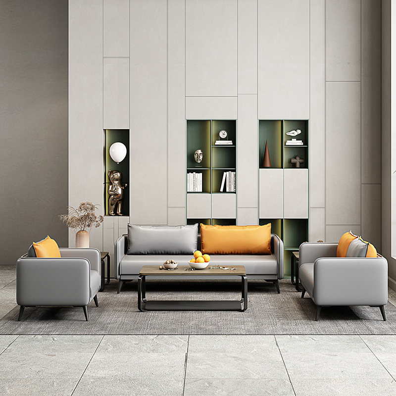 Sofá de oficina de cuero combinación de mesa de té moderna simple sala de alquiler de invitados apartamento de recepción de negocios pequeña casa