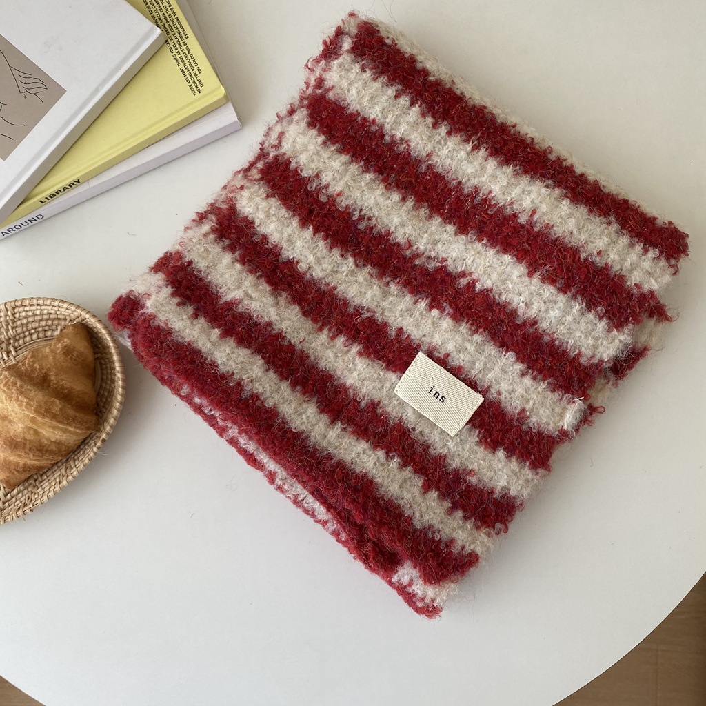 Gestreifter Strickschal Für Damen Und Herren Winter Luxus Warm_voghion.com