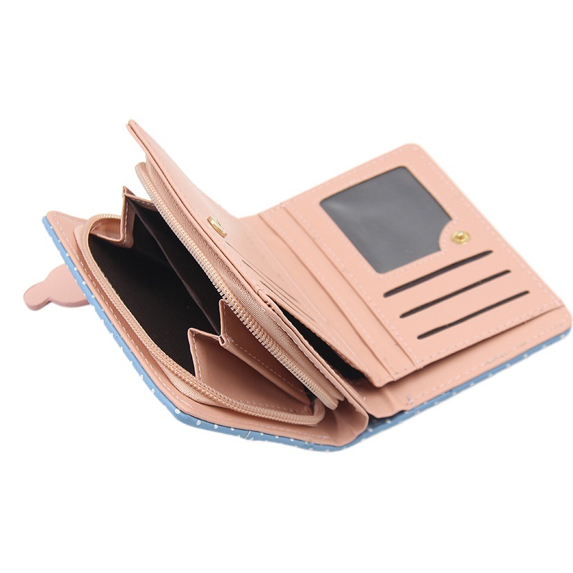 Billetera corta de estilo coreano de las mujeres de dibujos animados lindo medio borde gato cremallera pequeña cartera plegable estudiante monedero de la moneda de la mano de las mujeres