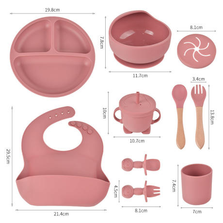 Cross-Border Children's Tableware Silicone Plate with Suction Cup, Food-Grade Baby and Maternal Products, Bowl, Complementary Food Feeding Tableware, Ten-Piece Set