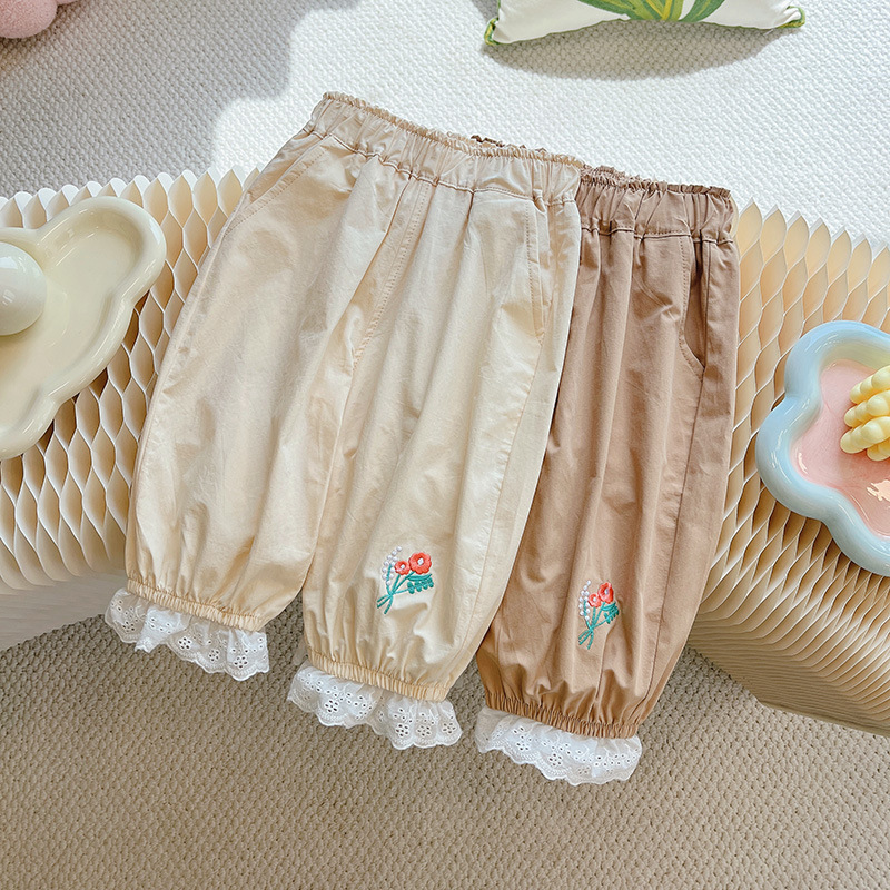 Girls' Pants, Summer Clothes, Girls' New Fashionable Baby Girl's Casual Pants, Lace Leggings, Summer Kidsren's Cropped Pants