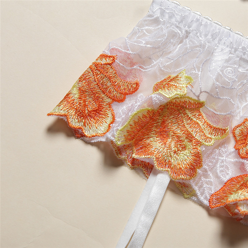 Ensemble trois pièces de sous-vêtements sexy pour femmes, porte-jarretelles brodé à fleurs, nouvelle collection tendance_voghion.com