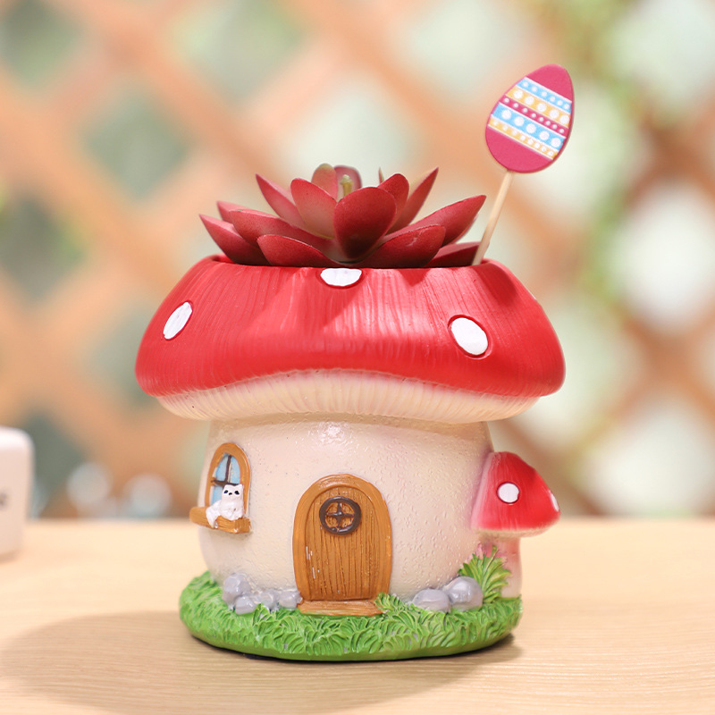 Chậu Cây Resin Chậu cây hình nhà nấm resin, chậu mọng nước mini, trang trí sân vườn bàn làm việc (RG-34)