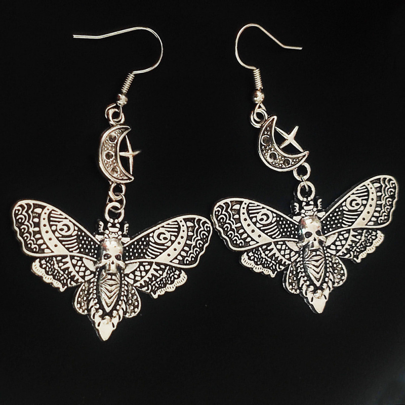 Cross-Border Hot-Selling New Fashion Gothic Punk Retro Death Valley Skull Moth Moon Cross Earrings Cross-Border Hot-Selling New Fashion Gothic Punk Retro Death Valley Skull Moth Moon Cross Earrings