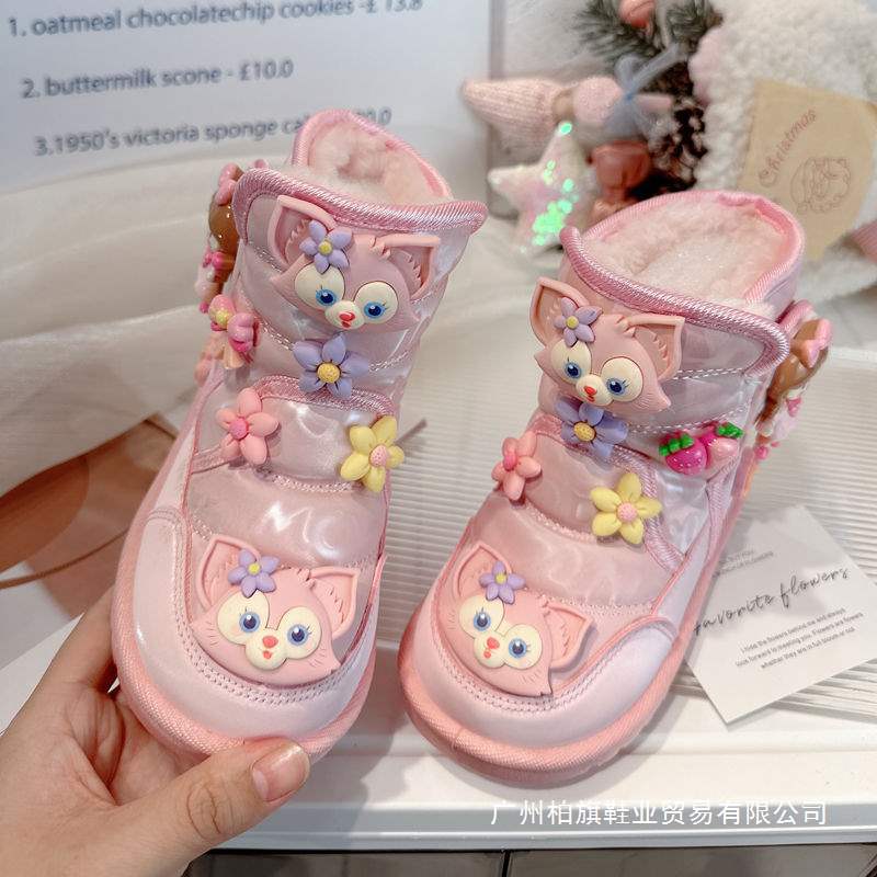 Children's Pink Snow Boots Girls' Shoes 2025 Winter Waterproof Anti-Slip Girls' Snow Cotton Fleece-Lined Warm Large Cotton Shoes