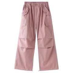 女童韓版口袋工裝褲2023秋裝新款中大童時尚傘兵褲兒童收口直筒褲