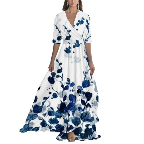 2025 Amazon Shein Cross-Border Elegant Runway Chiffon Printed Women's Dress in Stock for Europe and the U.S.