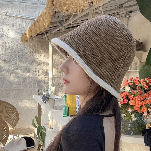 Chenille hat women's autumn and winter woolen hat Japanese versatile face-showing small knitted bucket hat warm and fashionable fisherman hat