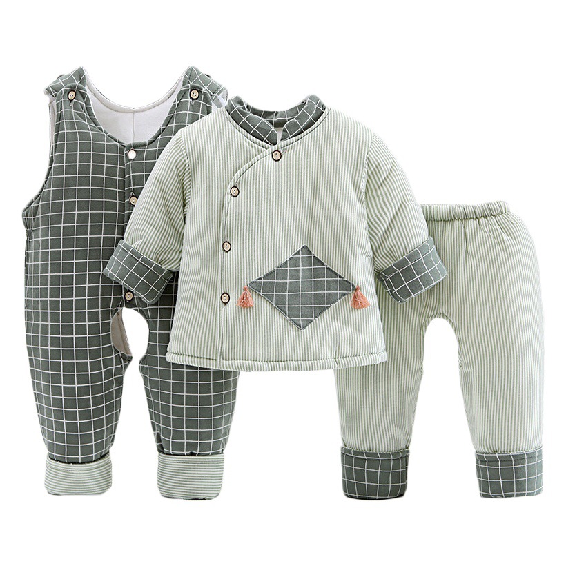 Bebé ropa acolchada de algodón traje ropa de recién nacido Otoño e Invierno chaqueta acolchada de algodón engrosada 0-1 años de edad hombres y mujeres 3 bebé ropa de invierno traje de tres piezas