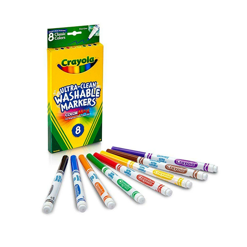 Тонкие смываемые фломастеры (Crayola), 8 цветов, водоосновные, тонкий наконечник