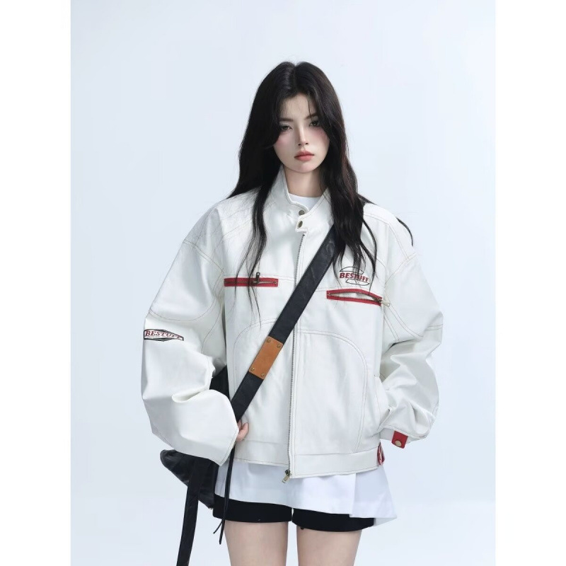 American Style High Street PU Leather Coat Biker Suit Women's Autumn New Design Sense Niche Hot Girls Loose Trendy Brand Jacket Coat