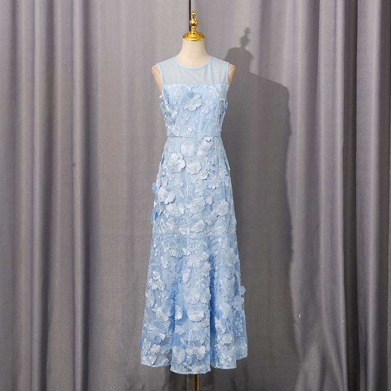 French Socialite Elegant Fishtail Hem Mesh Stitching Dress 17 French Socialite Elegant Fishtail Hem Mesh Stitching Dress
