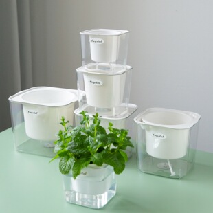 Lazy automatic absorbent flower pot transparent gardening resin thick durable plastic household desktop fortune tree green radish flower pot
