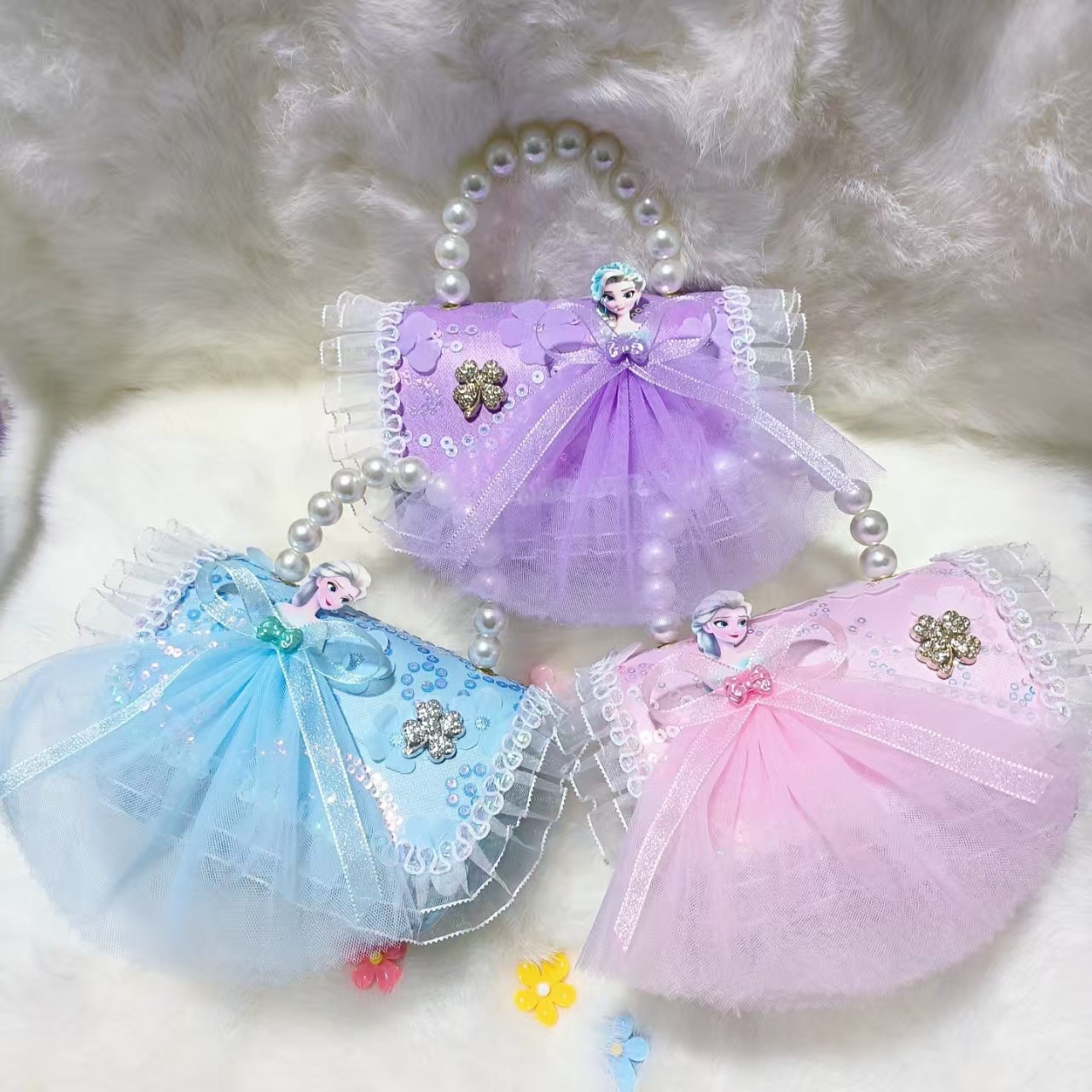 Bolso de princesa portátil de perlas, arco de encaje, bolso de hombro, bolso de cadena, bolso de cambio de Año Nuevo.