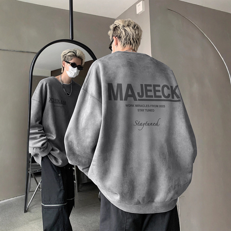 American Suede Round Neck Sweatshirt Men's Autumn and Winter West Coast Oversize Youth Cool and Handsome Loose Top Spring