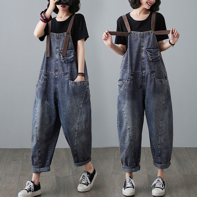 Age-Reducing Denim Overalls for Women in Autumn, Loose Korean Style Outer Wear Suspender Pants, Slim Jumpsuits, Women's Jeans