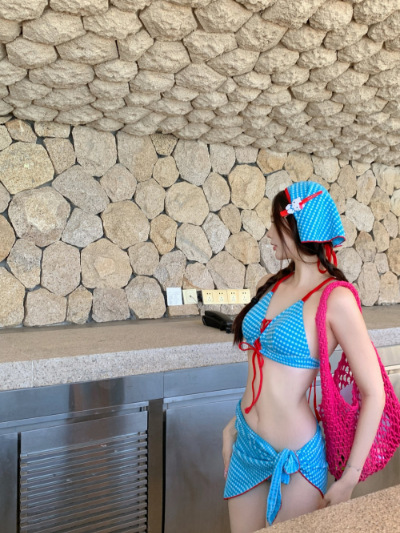 Women's Retro Plaid Bikini Set Two Piece Swimsuit With Headscarf_voghion.com