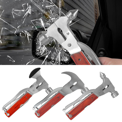 13-in-1 multi-purpose cone hammer for cars, all-steel solid 13-function car safety hammer, car cone hammer