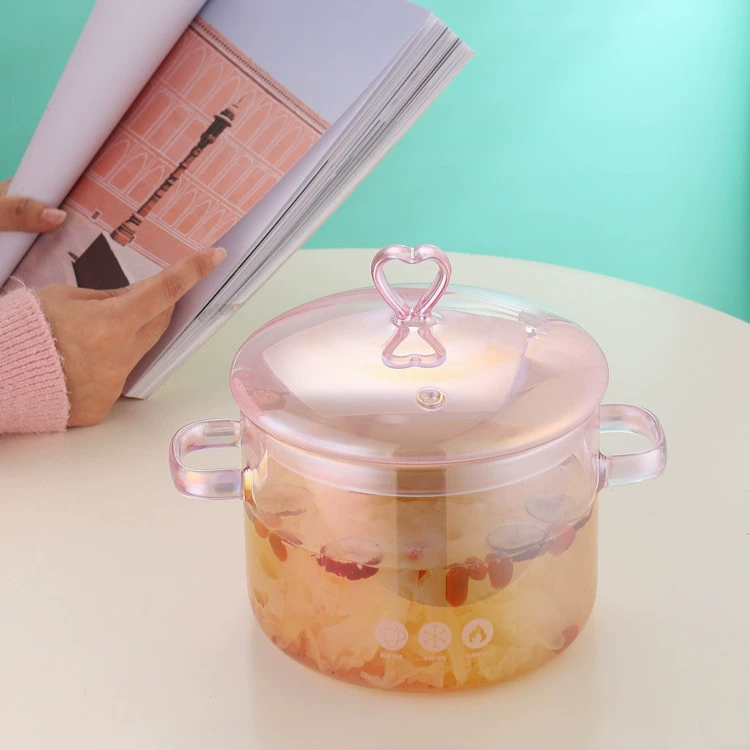 Супница из боросиликатного стекла, с двумя ручками и стеклянной крышкой, 1500 мл или 2000 мл, розовая