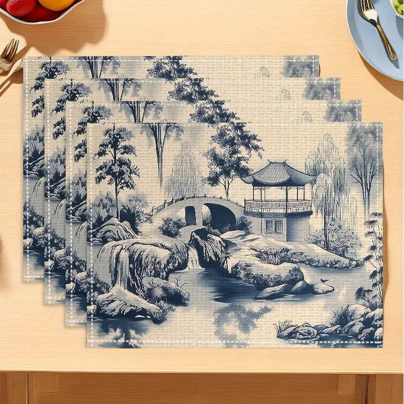 Transfronterizos lino almohadilla de mesa Aliexpress TEMU Amazon almohadilla de mesa cuadrada búfalo rojo almohadilla de Navidad Día de la Independencia