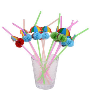 Factory spot wholesale creative three-dimensional honeycomb shape straw decoration disposable plastic fluorescent color bar cross-border
