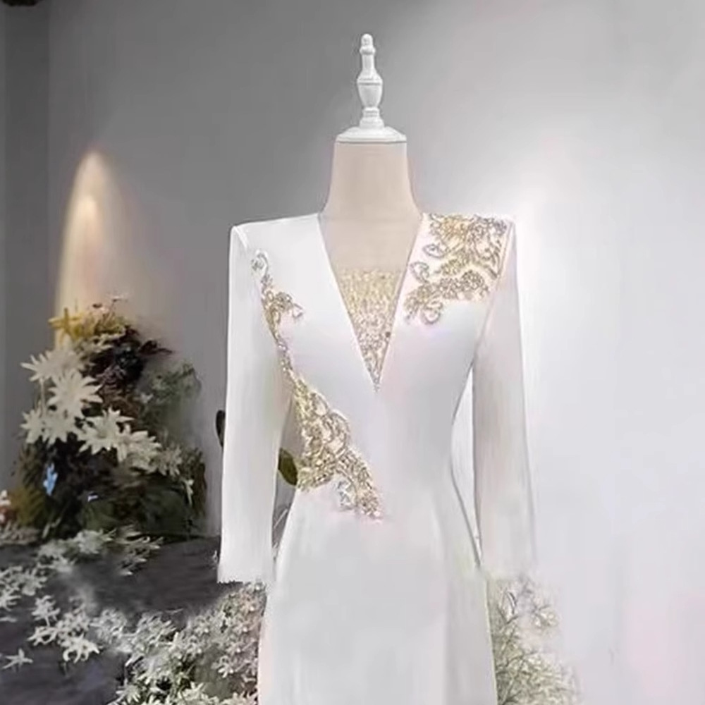 Đầm dạ hội trắng nữ cao cấp phong cách thanh nhạc biểu diễn — Màu trắng