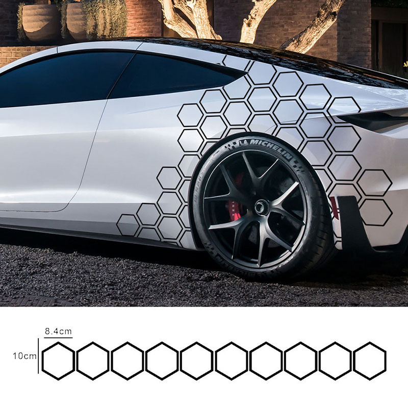 Cross-border reflective car body stickers hexagonal pattern side door stickers 10PCs honeycomb Garland side skirt stickers DIY combination