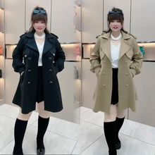 胖mm秋冬新款双排扣大码风衣女中长款宽松显瘦西装气质风衣外套