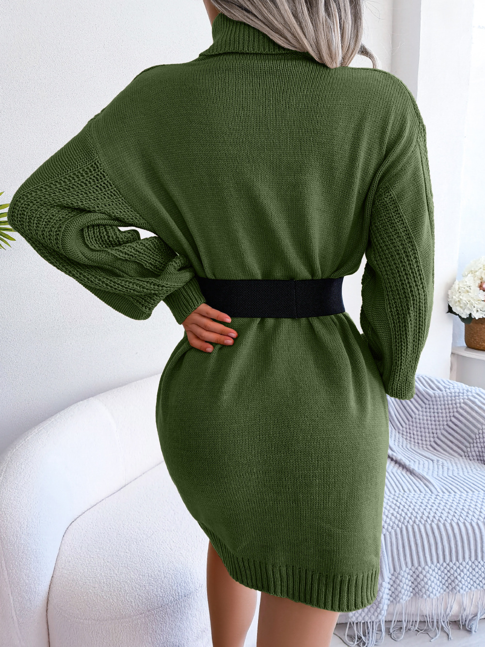 Women's Sweater Dress Casual Turtleneck Long Sleeve Solid Color Above Knee Street display picture 7