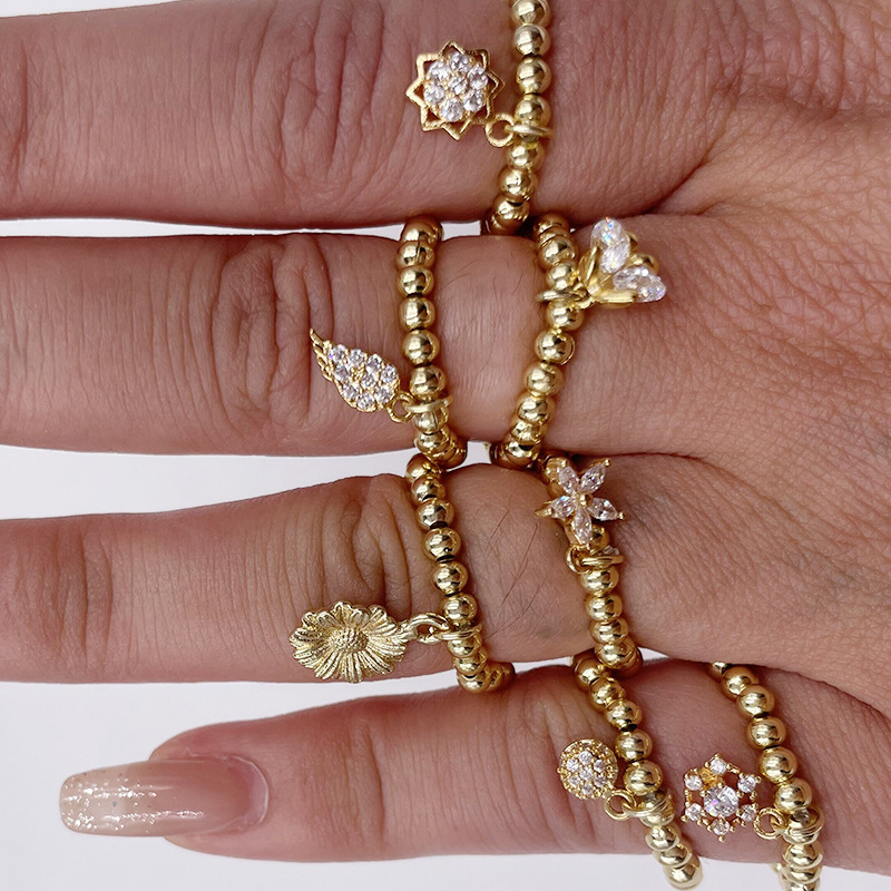 Fashion Flower Copper Plating Inlay Zircon Rings 1 Piece