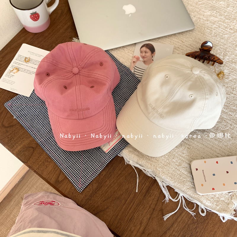Ah bear dog] recommended peach pink Korean chic baseball cap female letter embroidery Korean suitable for good version of duck tongue