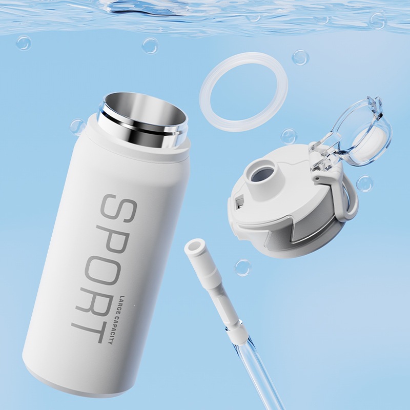 Nueva taza de aislamiento térmico deportivo 304 taza de agua de acero inoxidable de gran capacidad para niños y niñas de alto valor facial taza de paja portátil al aire libre