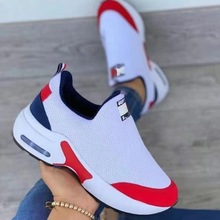 跨境外贸2023新款网面飞织鞋女休闲气垫运动鞋欧美大码厚底网面鞋