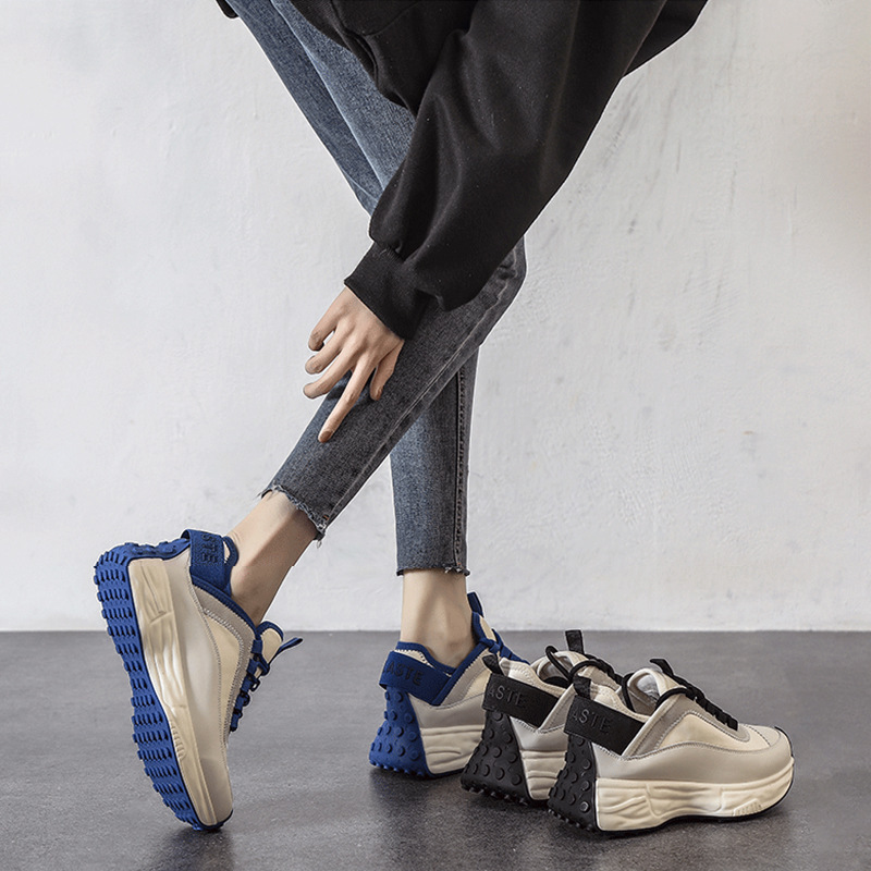 Genuine Leather Waffle Forrest Gump Small Waist Women's 2022 Spring and Autum New Versatile Thick-Soled Casual Sports Dad Shoes Trbottomy