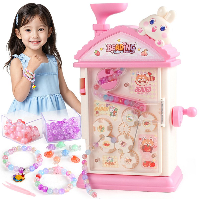 Puzzle infantil automático cuentas máquina DIY hecha a mano con cuentas collar accesorios de joyería material paquete de juguetes para niñas caja