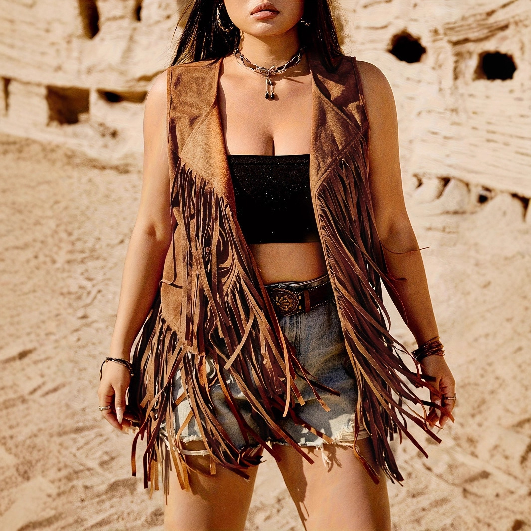 2025 Summer New Retro Ethnic Style Design European and American Cross-Border Hot Selling Sleeveless Tassel Women's Vest Cardigan