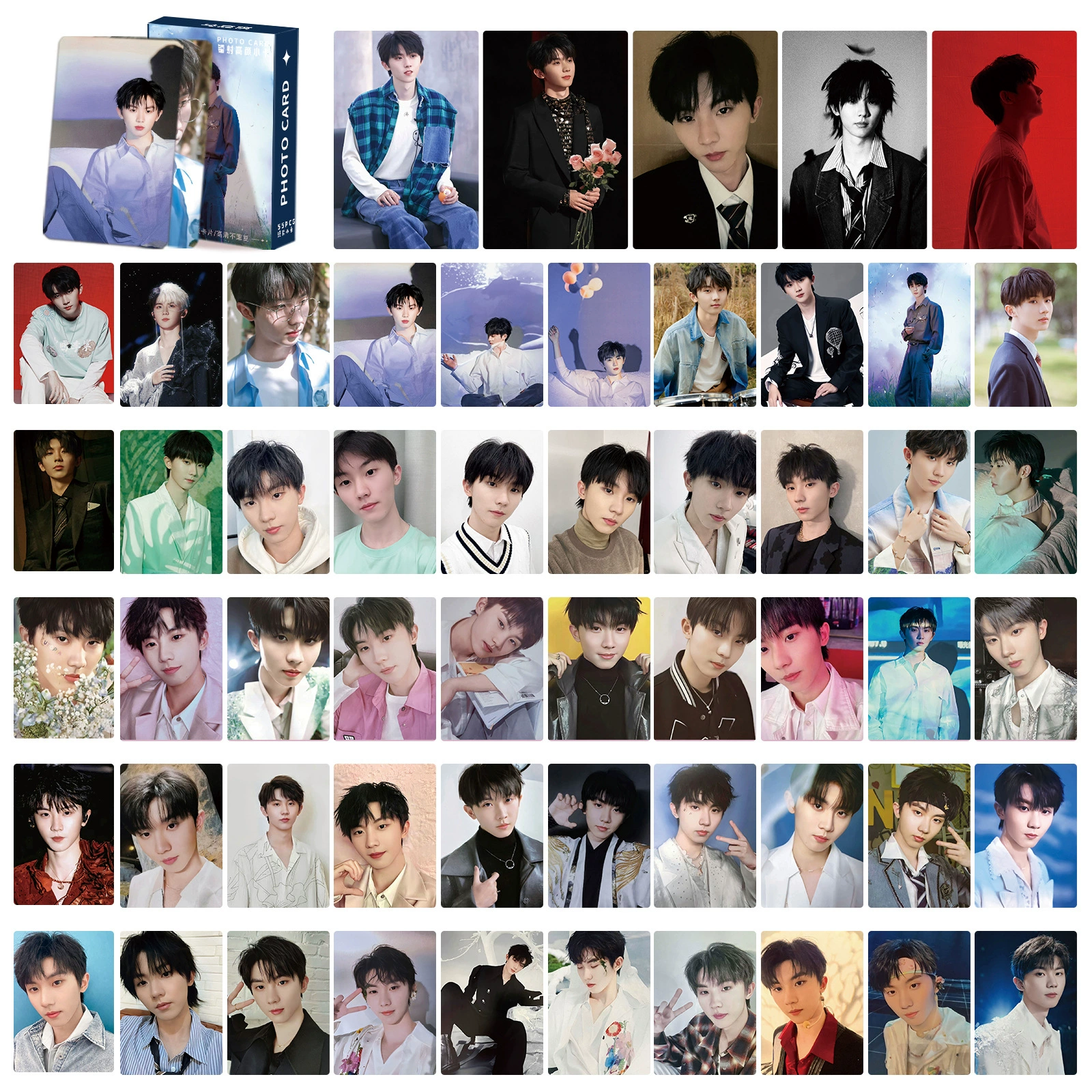 Wang Yibo маленькие карточки 55 шт. Mingxing оригинал, изысканные периферийные LOMO-карты, самопечатные маленькие карты, трёхдюймовые флеш-карты