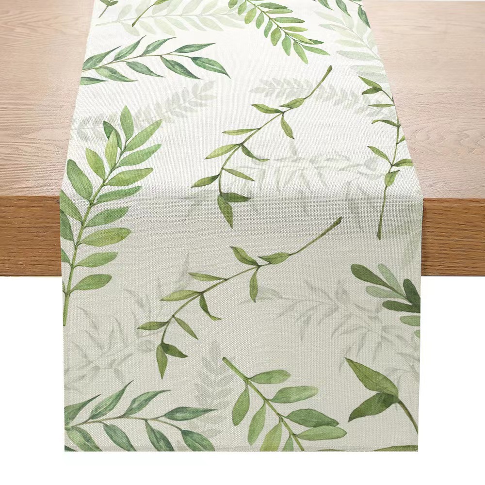 Transfronteriza nuevo Lino impreso corredor de mesa Simple planta verde Margarita serie Amazon hogar Decoración mantel