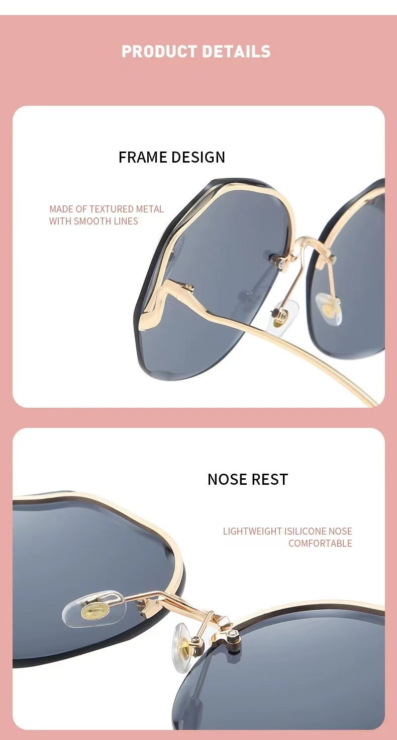 New fashion frameless cut-edge sunglasses women's polygon metal arc glasses leg street shot all-match sun protection sunglasses_voghion.com